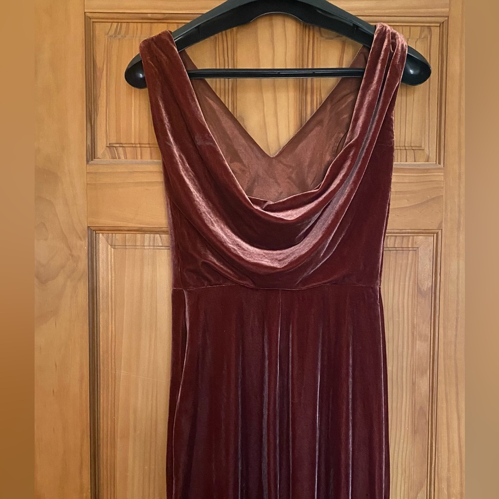 Elegant Burgundy Revelry Terra Cotta Velvet Dress - Picture 3 of 3